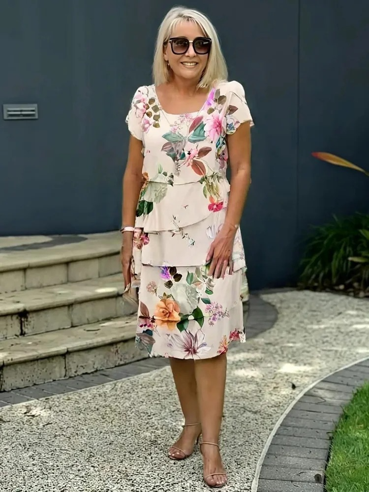 Sanna | Blomstrete Lag-på-Lag Kjole