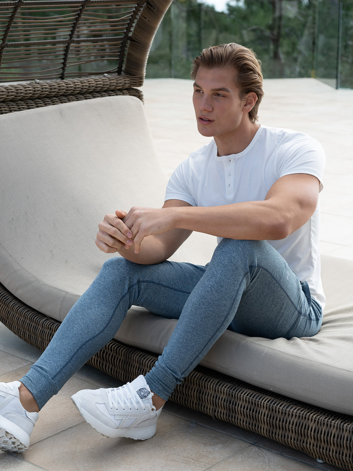 All Day Elite Henley Curve-Hem Stretch Kortermet