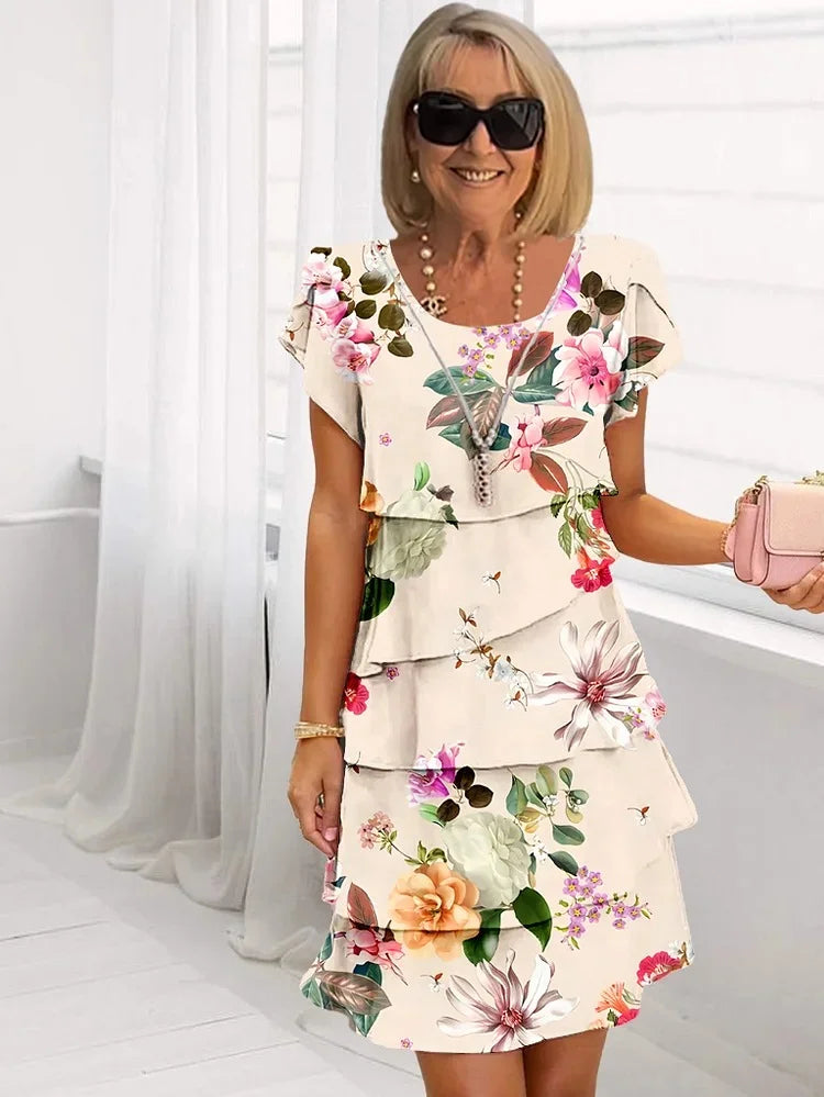 Sanna | Blomstrete Lag-på-Lag Kjole