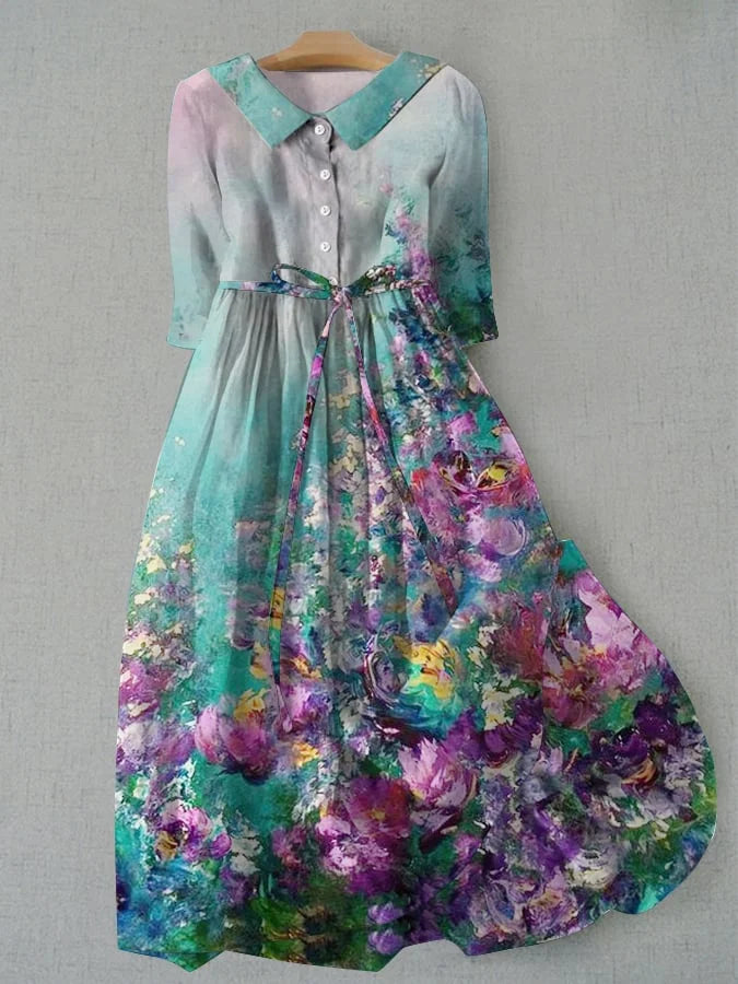 Tessa - Kvinne Lace-Up Midje Blomstertrykk Kjole