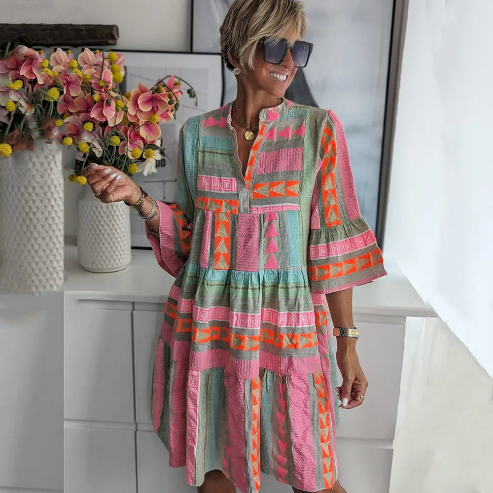Ingrid – Boho kjole med volanger og sving