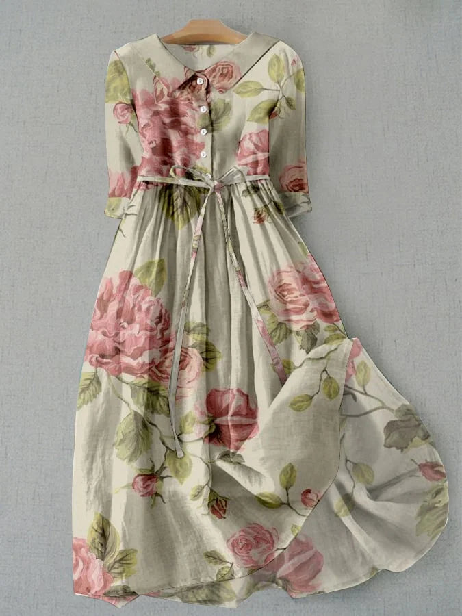 Marley - Vintage Snøring Midje Blomstertrykt Kjole